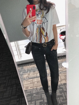 「R13（アールサーティーン）のアイテム（パンツ）」を使った、我就叫徐杨怡萱さん（レディース・160cm）の春コーディネート