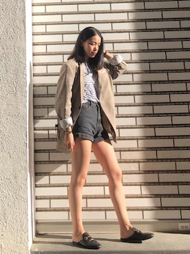 「アイテム（スーツジャケット、イエロー系）」を使った、粗糙dai王さん（レディース・166cm）の春コーディネート