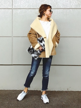 「Ungrid（アングリッド）のインディゴフレイドヘムストスリ（デニムパンツ）」を使った、natsupooさん（レディース・167cm）の冬コーディネート