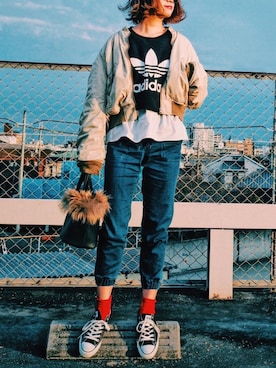 「MOUSSY（マウジー）のアイテム（ブルゾン）」を使った、natsupooさん（レディース・167cm）の春コーディネート