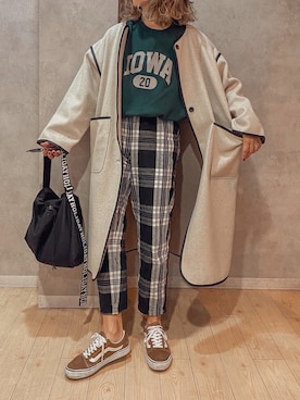 「パイピングコート」｜「アイテム（スウェット）」を使った、natsupooさん（レディース・167cm）の秋コーディネート