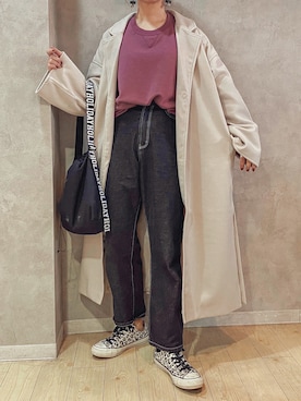 「ハイウエストパンツ」｜「アイテム（チェスターコート）」を使った、natsupooさん（レディース・167cm）の秋コーディネート