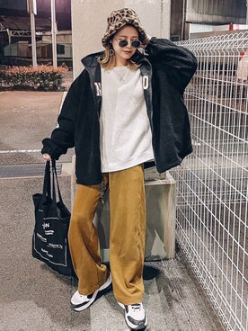 「Re:EDIT（リエディ）の配色ステッチ裏起毛プルオーバー（スウェット）」を使った、natsupooさん（レディース・167cm）の冬コーディネート