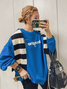 「HWG_5（エイチダブルゴー）のアイテム（スウェット）」を使った、natsupooさん（レディース・167cm）の春コーディネート