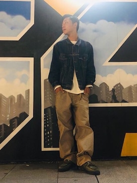 「アイテム（ローファー、グリーン系）」を使った、Rainbow(=_=)さん（メンズ・165cm）の秋コーディネート