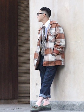 「アイテム（ローファー、グリーン系）」を使った、Rainbow(=_=)さん（メンズ・165cm）の冬コーディネート