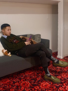 「アイテム（ローファー、グリーン系）」を使った、Rainbow(=_=)さん（メンズ・165cm）の冬コーディネート