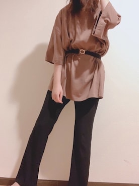 「EMMA CLOTHES（エマクローズ）のアイテム（Tシャツ/カットソー、ブラウン系）」を使った、noonさん（レディース・158cm）の秋コーディネート