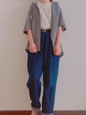 「GU（ジーユー）のアイテム（デニムパンツ、ブルー系）」を使った、noonさん（レディース・158cm）の秋コーディネート