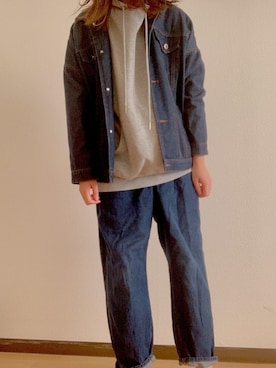 「GU（ジーユー）のアイテム（パーカー、グレー系）」を使った、noonさん（レディース・158cm）の秋コーディネート