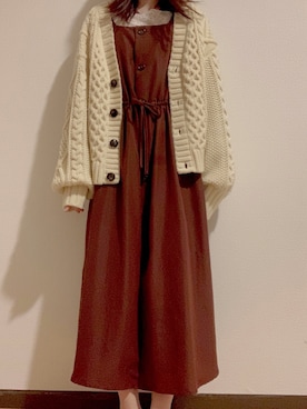 「w closet（ダブルクローゼット）のアイテム（ワンピース/ドレス、ブラウン系）」を使った、noonさん（レディース・158cm）の秋コーディネート