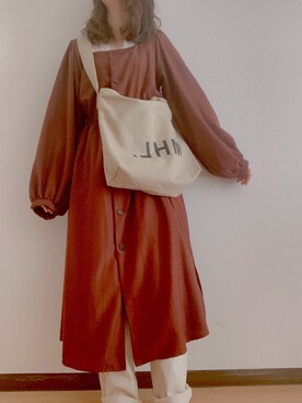 「w closet（ダブルクローゼット）のアイテム（ワンピース/ドレス、ブラウン系）」を使った、noonさん（レディース・158cm）の秋コーディネート