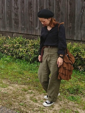 「コンバース ハイカット」｜「アイテム（ハンチング/ベレー帽）」を使った、かちんさん（レディース・151cm）の秋コーディネート