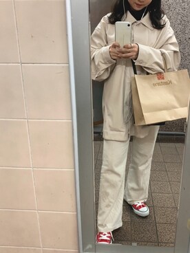 「アイテム（カバーオール、ホワイト系）」を使った、izsrnさん（レディース・151cm）の春コーディネート