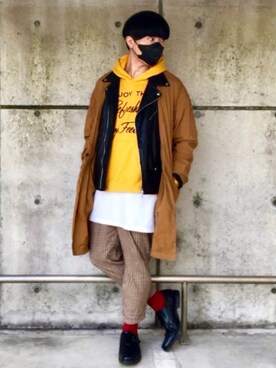 「Confirm（コンファーム）のアイテム（ライダースジャケット）」を使った、とも@ゆうパパさん（メンズ・175cm）の冬コーディネート