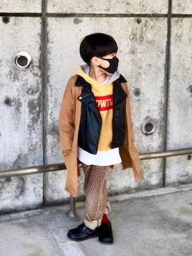 「息子コーデ」｜「アイテム（ライダースジャケット）」を使った、とも@ゆうパパさん（キッズ・120cm）の冬コーディネート