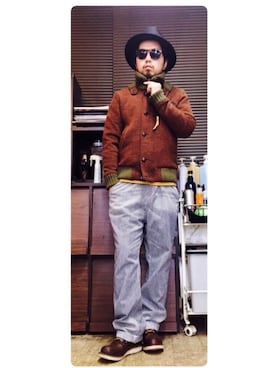 「ノーカラージャケット」｜「アイテム（オールインワン・サロペット）」を使った、トシーグくんさん（メンズ・169cm）の冬コーディネート