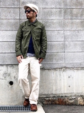 「FREEWHEELERS（フリーホイーラーズ）のアイテム（ハンチング/ベレー帽）」を使った、トシーグくんさん（メンズ・169cm）の春コーディネート