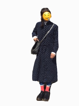 「ネイビー×ホワイト」｜「アイテム（シャツワンピース）」を使った、まろうさん（レディース・163cm）の冬コーディネート