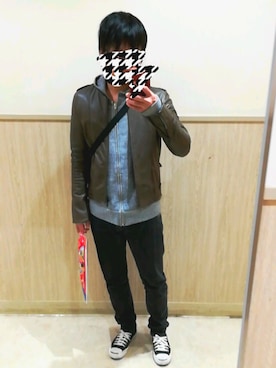 「FACTOTUM（ファクトタム）のアイテム（ライダースジャケット）」を使った、Seiyaさん（メンズ・161cm）の冬コーディネート