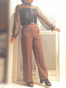 「チェック柄に恋してる」｜「アイテム（その他トップス）」を使った、ちいちゃんさん（レディース・158cm）の秋コーディネート