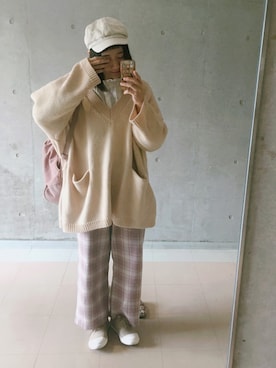 「Samansa Mos2 blue（サマンサモスモスブルー）のアイテム（キャスケット）」を使った、くまくん🐻さん（レディース・158cm）の春コーディネート