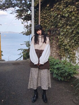 「LOWRYS FARM（ローリーズファーム）のストレッチヒールブーツ　851418（ブーツ）」を使った、くまくん🐻さん（レディース・158cm）の秋コーディネート