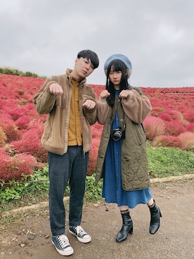 「カップルコーデ」｜「アイテム（その他アウター）」を使った、くまくん🐻さん（レディース・158cm）の秋コーディネート