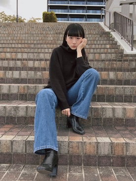 「LOWRYS FARM（ローリーズファーム）のストレッチヒールブーツ　851418（ブーツ）」を使った、くまくん🐻さん（レディース・159cm）の秋コーディネート