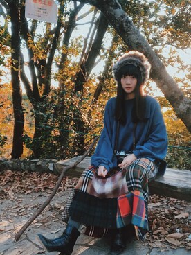 「LOWRYS FARM（ローリーズファーム）のストレッチヒールブーツ　851418（ブーツ）」を使った、くまくん🐻さん（レディース・158cm）の秋コーディネート