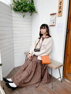 「Libra Cue（リブラ キュー）のティアードエアリーボリュームワンピース（ワンピース）」を使った、くまくん🐻さん（レディース・159cm）の冬コーディネート