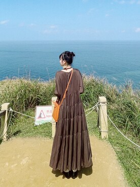 「Libra Cue（リブラ キュー）のティアードエアリーボリュームワンピース（ワンピース）」を使った、くまくん🐻さん（レディース・159cm）の冬コーディネート