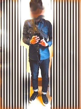 「Lee（リー）のﾃﾞﾆﾑｳｴｽﾀﾝｼｬﾂ L/S（シャツ/ブラウス、ブルー系）」を使った、pamp-camp-mintさん（メンズ・177cm）の秋コーディネート