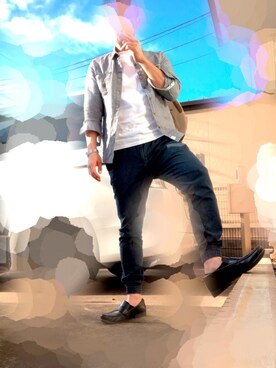 「URBAN RESEARCH ROSSO MEN（アーバンリサーチロッソメン）のベーシッククルーネックTシャツ（Tシャツ/カットソー、ホワイト系）」を使った、pamp-camp-mintさん（メンズ・177cm）の秋コーディネート