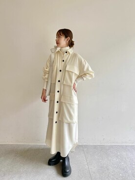 「Whim Gazette（ウィムガゼット）のアイテム（シャツワンピース）」を使った、wg_togashiさん（レディース・157cm）の秋コーディネート