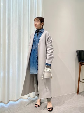 「Whim Gazette（ウィムガゼット）のアイテム（ノーカラーコート）」を使った、wg_togashiさん（レディース・157cm）の冬コーディネート