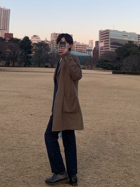 「Calvin Klein（カルバン・クライン）のアイテム（チェスターコート）」を使った、seitoさん（メンズ・182cm）の冬コーディネート