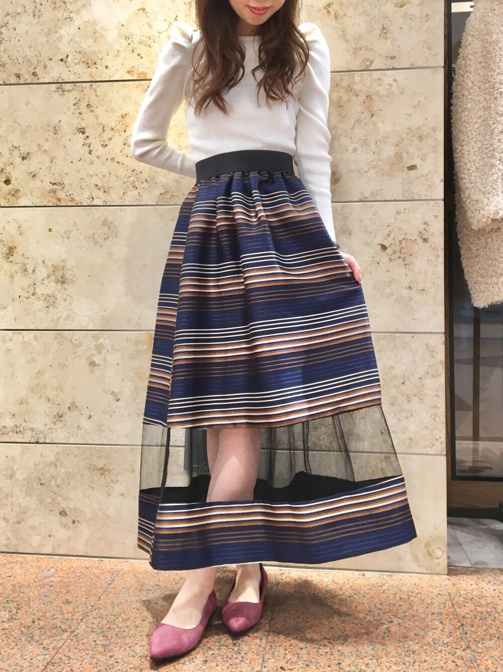 miho♡さんの「マルチボーダージャガードスカート◆（REDYAZEL）」を使ったコーディネート