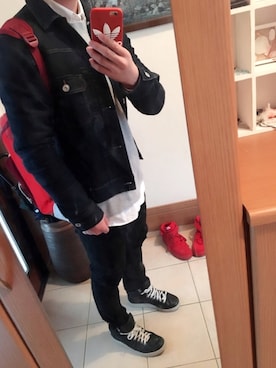 「RAGEBLUE（レイジブルー）のアイテム（デニムジャケット、ブルー系）」を使った、たるたろすさん（メンズ・169cm）の冬コーディネート