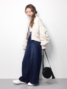 「Another Edition（アナザーエディション）のアイテム（MA-1）」を使った、りっぴーさん（レディース・154cm）の冬コーディネート
