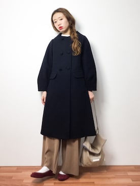 「シアタープロダクツ(THEATRE PRODUCTS)」｜「アイテム（ノーカラージャケット）」を使った、りっぴーさん（レディース・154cm）の冬コーディネート