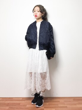 「select MOCA（セレクトモカ）のアイテム（MA-1）」を使った、りっぴーさん（レディース・154cm）の冬コーディネート