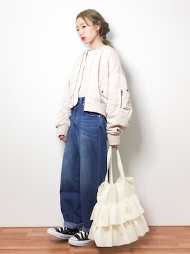 「Another Edition（アナザーエディション）のアイテム（MA-1）」を使った、りっぴーさん（レディース・154cm）の冬コーディネート