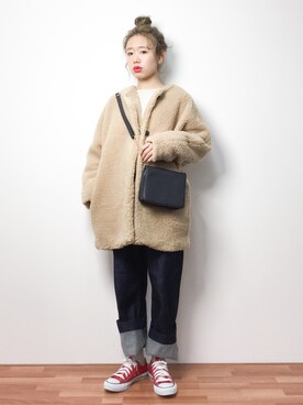 「URBAN RESEARCH DOORS（アーバンリサーチドアーズ）のデニムワイドパンツ（デニムパンツ）」を使った、りっぴーさん（レディース・154cm）の冬コーディネート