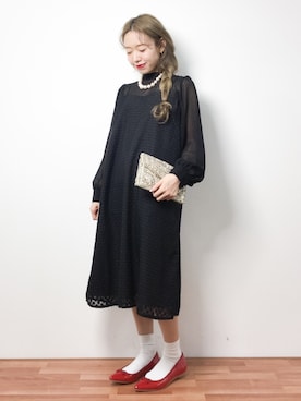 「おめかしコーデ」｜「アイテム（バレエシューズ）」を使った、りっぴーさん（レディース・154cm）の冬コーディネート