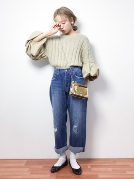 「Ameri（アメリ）のアイテム（ニット/セーター）」を使った、りっぴーさん（レディース・154cm）の冬コーディネート