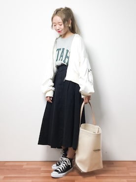 「Another Edition（アナザーエディション）のアイテム（MA-1）」を使った、りっぴーさん（レディース・154cm）の春コーディネート