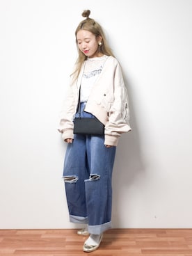 「Another Edition（アナザーエディション）のアイテム（MA-1）」を使った、りっぴーさん（レディース・154cm）の春コーディネート