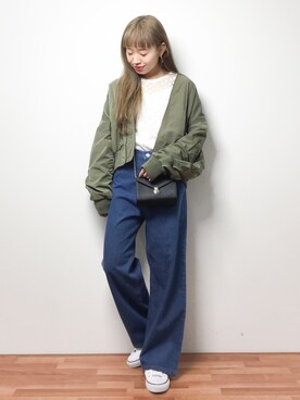 「Another Edition（アナザーエディション）のアイテム（MA-1）」を使った、りっぴーさん（レディース・154cm）の春コーディネート