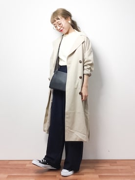 17スプリングコート ロングトレンチコートを使ったレディース人気ファッションコーディネート Wear